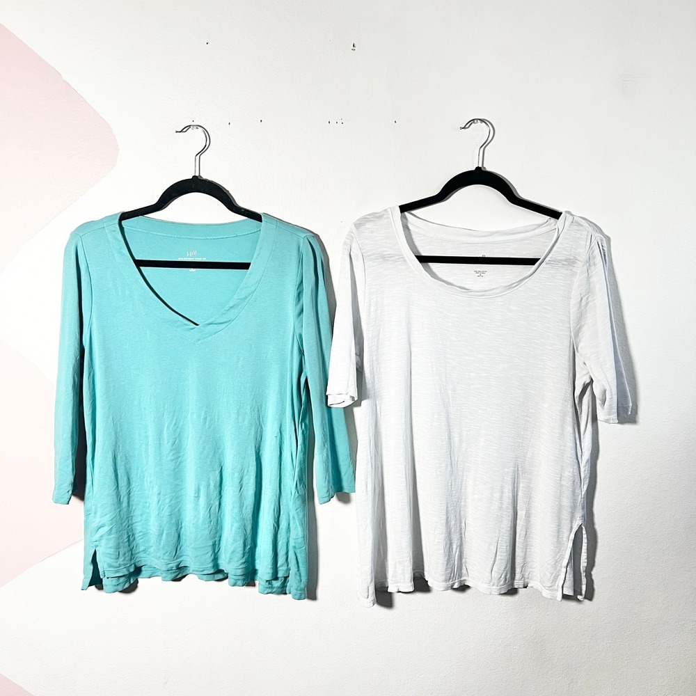 J. Jill Pima Cotton Top Medium Petite Bundle Teal White Stretch‎ Casual